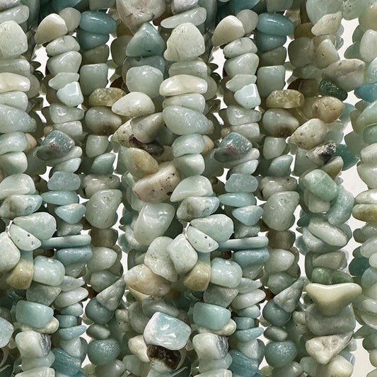 Amazonite, perles ‘baroque/chips’ aux formes naturelles, vendues en bracelet 17 à 21 cm, collier 42 cm et sautoir 85 cm, montées sur fil élastique ou fil d’acier haute résistance !