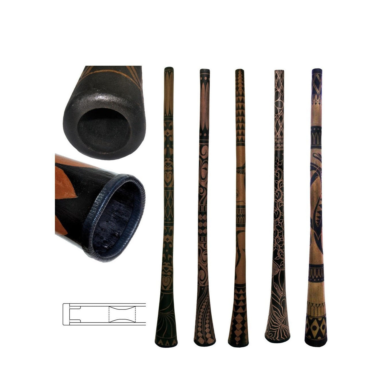 Didgeridoo en bois 'brulé'/ Baked wood, 1,72 m - 1 kg. Permet toutes les variations de jeu : percussif, sphérique ou même trompette !