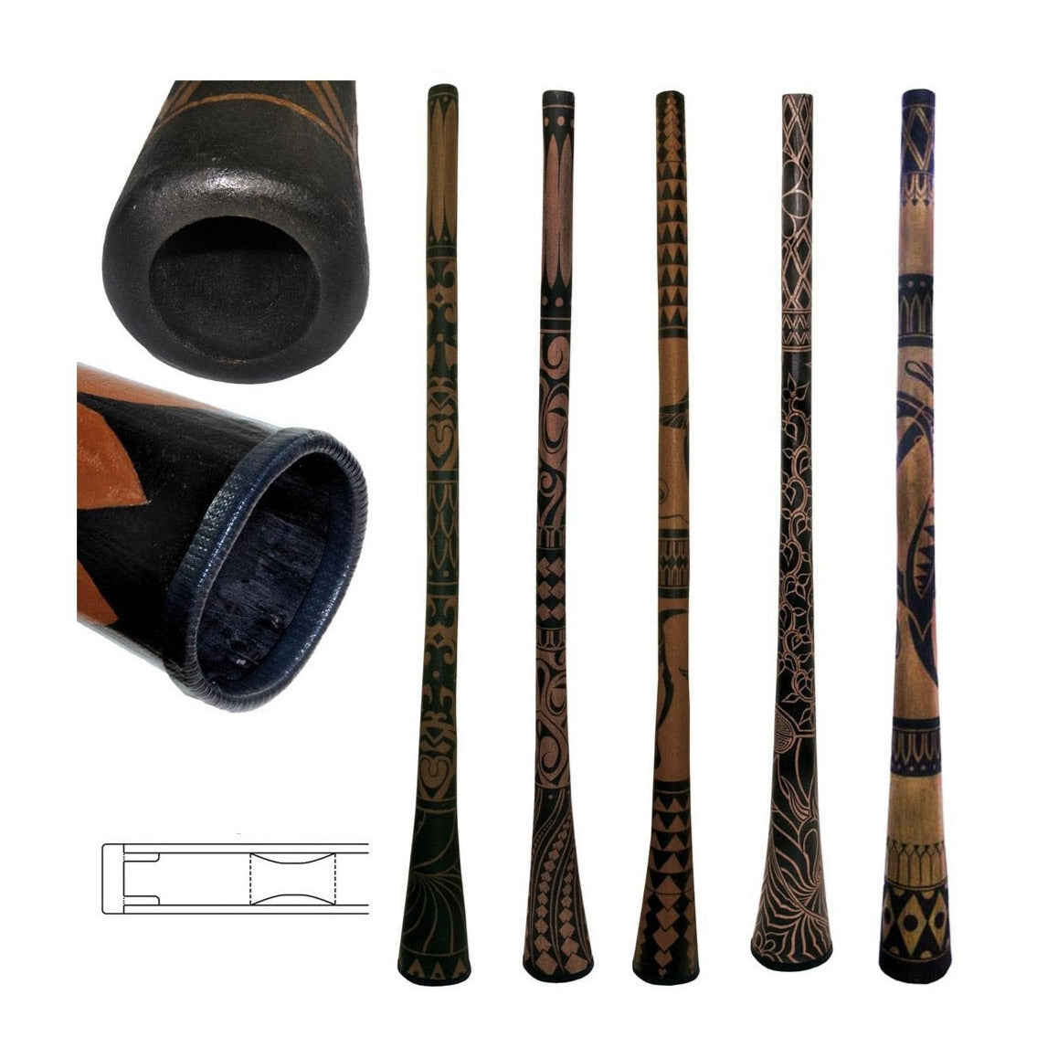 Didgeridoo en bois 'brulé'/ Baked wood, 1,72 m - 1 kg. Permet toutes les variations de jeu : percussif, sphérique ou même trompette !