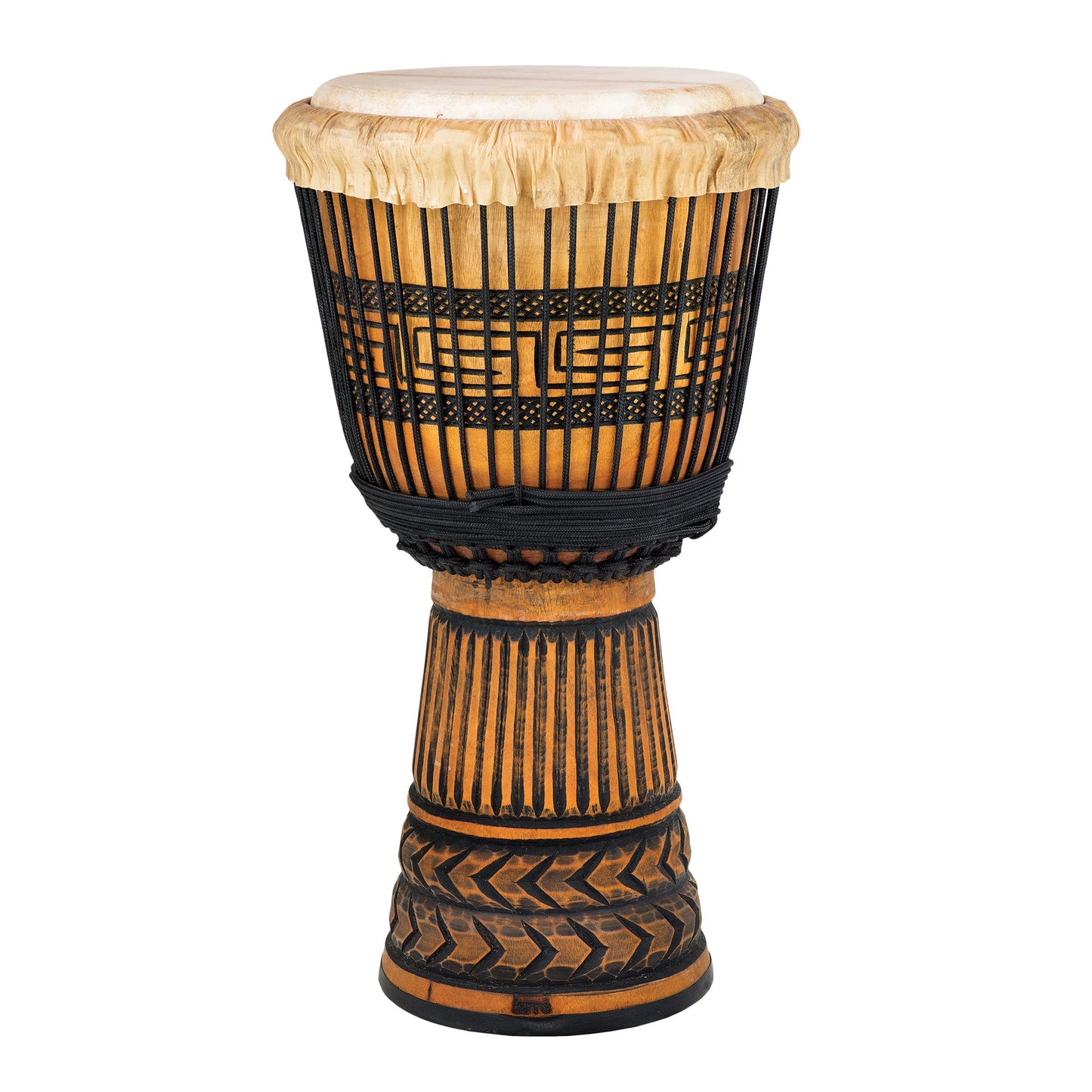 Djembé spécial 'Bass' avec décoration, de 65 cm de hauteur - 10,50kg. En bois d'acajou, et recouvert de peau de chèvre ! Très bonne qualité !