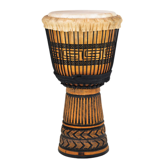Djembé spécial 'Bass' avec décoration, de 65 cm de hauteur - 10,50kg. En bois d'acajou, et recouvert de peau de chèvre ! Très bonne qualité !