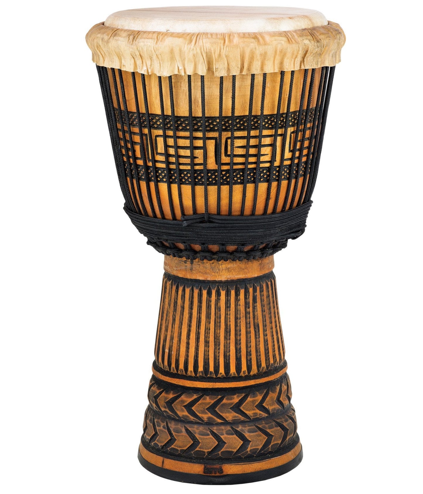 Djembé spécial 'Bass' avec décoration, de 65 cm de hauteur - 10,50kg. En bois d'acajou, et recouvert de peau de chèvre ! Très bonne qualité !
