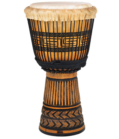 Djembé spécial 'Bass' avec décoration, de 65 cm de hauteur - 10,50kg. En bois d'acajou, et recouvert de peau de chèvre ! Très bonne qualité !