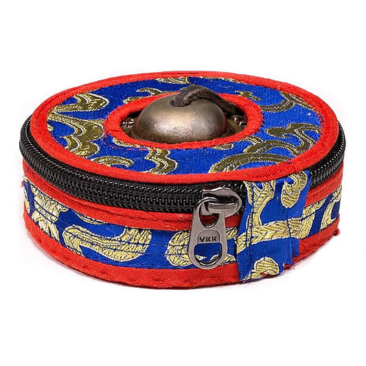 Housse en brocart pour cymbale Tibéaine (Tingsha), 2 tailles : 7,5 et 9 cm - 2 couleurs au choix : bleu ou jaune. très pratique pour protéger ces instruments sacrés !