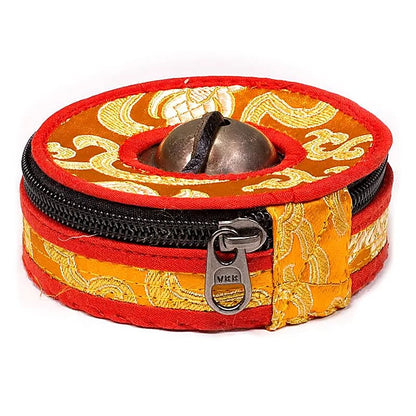 Housse en brocart pour cymbale Tibéaine (Tingsha), 2 tailles : 7,5 et 9 cm - 2 couleurs au choix : bleu ou jaune. très pratique pour protéger ces instruments sacrés !