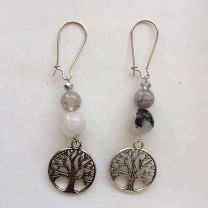 Boucles d'oreilles, collection 'Arbre de vie', concept 'Zen Curiosity', qualité AA à AAA. Finition Argent, laiton ton Argent ou doré + options pour choix de montures !