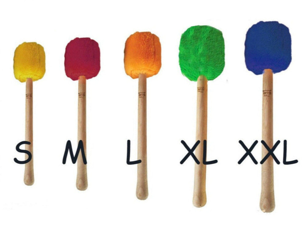 Collection de maillets pour gong de haute qualité de chez ‘Pro Line’. 5 tailles/ 5 couleurs au choix, Avec noyau en bois dur avec peluche synthétique !