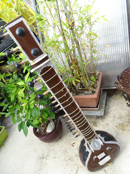 SITAR INDIEN avec Tumba, modèle neuf, prêt à jouer - 11 cordes sympathique + 7 cordes de jeux !
