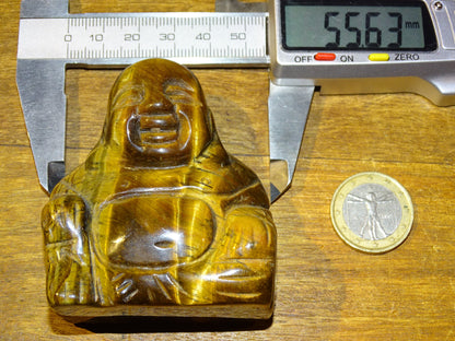 Bouddha rieur en pierre d'oeil de tigre, fait main. 70 millimètres de hauteur x 55 x 30 - Superbe petite pièce !