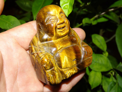 Bouddha rieur en pierre d'oeil de tigre, fait main. 70 millimètres de hauteur x 55 x 30 - Superbe petite pièce !