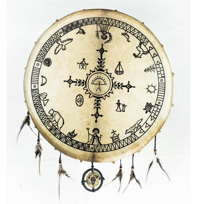 Sélection de tambours Chamanique avec motifs, modèles au choix de Ø 50. Très bonne qualité, parfait pour découvrir ou se perfectionner. Vendu avec maillet !
