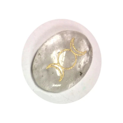 Lot de 6 pierres Wicca en cristal de roche – gravées de symboles dorés. 3,3 × 2,3 cm - 120 gr.