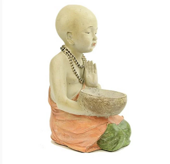 Moinillon Bouddhiste en prière, taille XL, belle statuette de couleur pastel - 34 cm - 1486 gr. Superbe pièce !