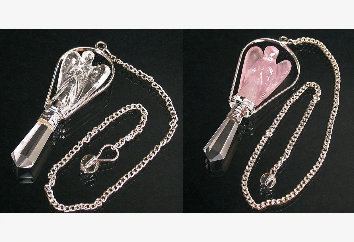 Selection of 'Angel' pendulums in crystal/quartz or Amethyst, for dows ...