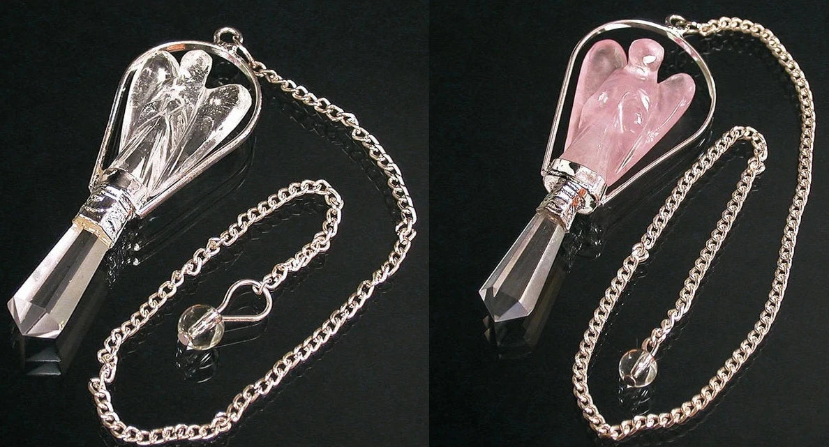 A selection of crystal/quartz or amethyst 'Angel' pendulums for dowsing, for professionals and beginners. A choice of models, perfect!
