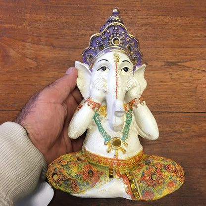 Ganesh coloré de 15 x 10 x 21 centimètres - 610 grammes - Modèle peint à la main !