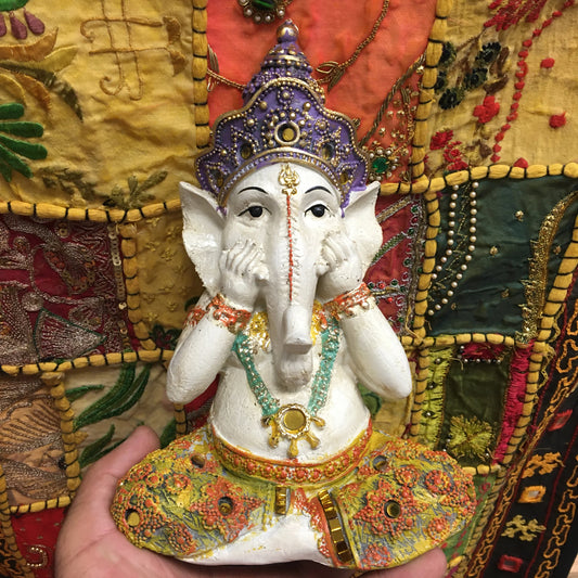 Ganesh coloré de 15 x 10 x 21 centimètres - 610 grammes - Modèle peint à la main !