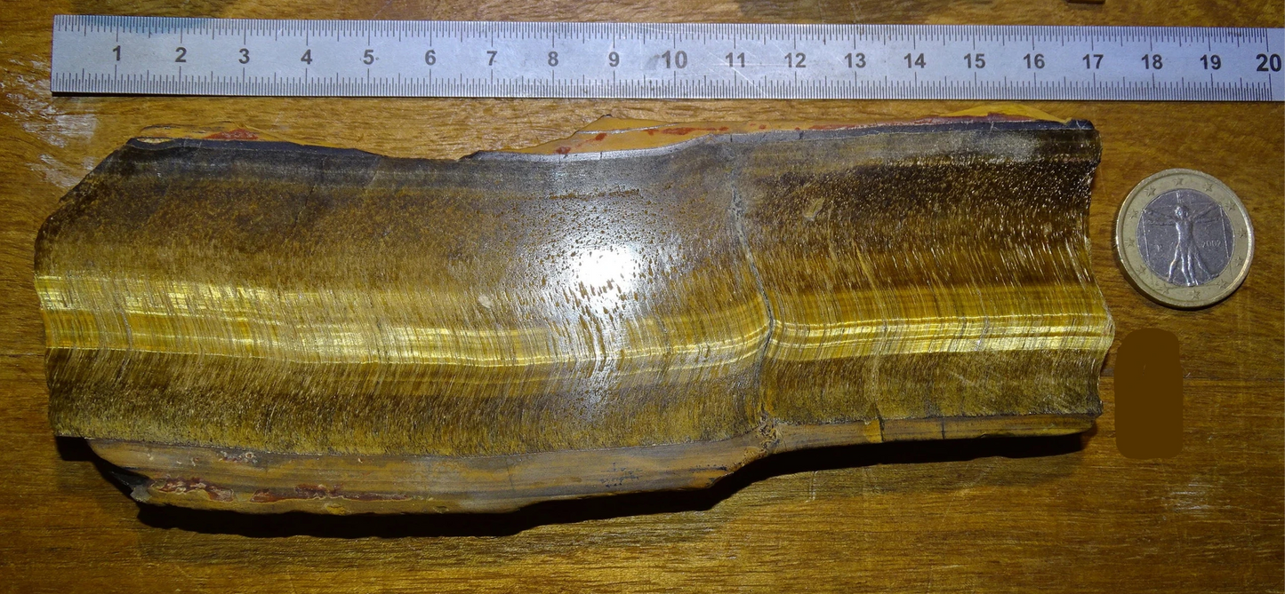 Oeil de tigre, plaque/ tranche polie de 170 x 60 x 12 mm - 124 grammes. Magnifique pièce pour exposition, lithothérapie, collection !