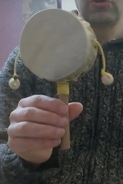 Damaru tibétain – Tambour rituel bouddhiste fait main en France, plusieurs tailles au choix : 10, 20 ou 30 cm