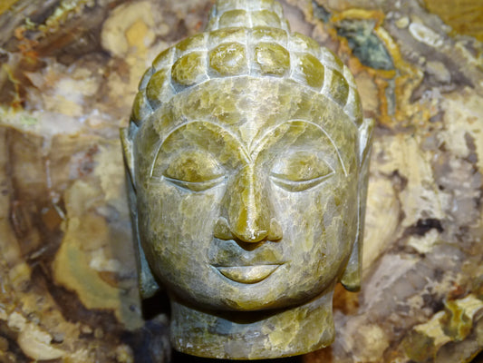 Tête du Bouddha, pièce ancienne, sculptés en pierre de Jadeite - 85 mm