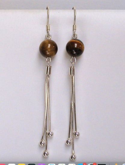 Boucles d'oreilles Argent, en améthyste, citrine, lapis lazuli ou oeil de tigre, perle de 8mm avec fantaisies, qualité AA à AAA !