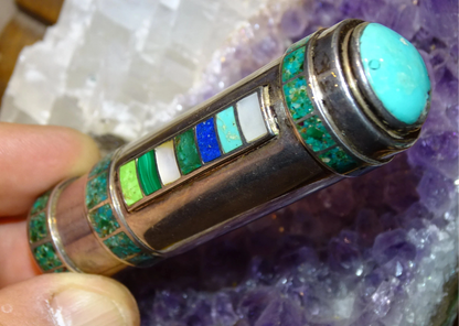 Etui/ Tube/ Stick en c habillé de pierres de types turquoise, réalisé par un bijoutier Français !