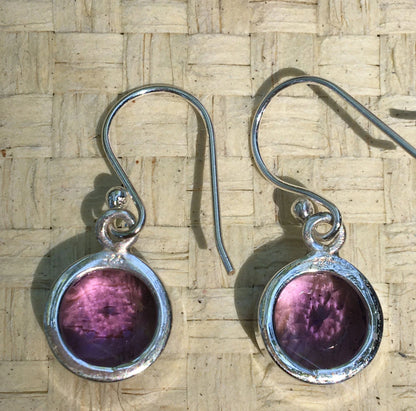 Boucles d'oreilles en Améthyste, cabochon facetté sertis Argent 925, qualité AA à AAA !