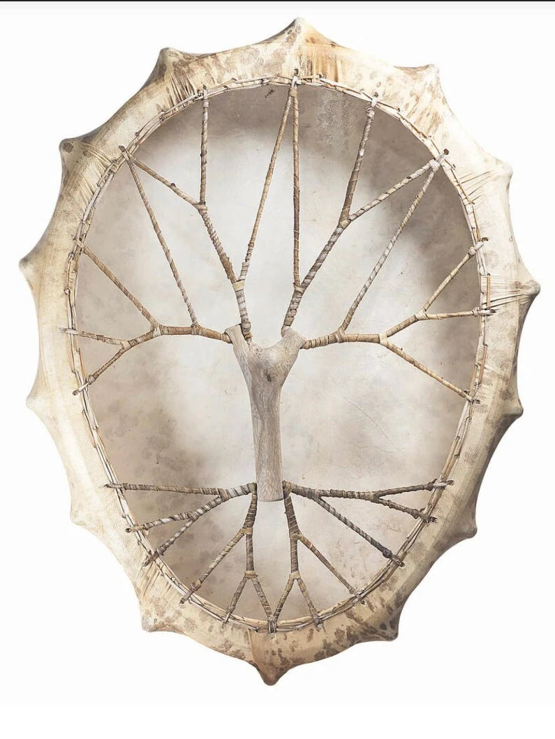 Tambour chamanique façon Sibérie de forme ovale – 64 x 50 x 7 cm - Vendu avec maillet en peau et housse !