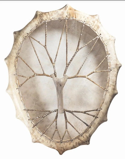 Tambour chamanique façon Sibérie de forme ovale – 64 x 50 x 7 cm - Vendu avec maillet en peau et housse !