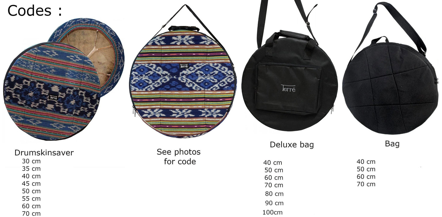 Sélection de couvre-peau et de housse spéciale pour tambour, modèle au choix en tissus bleu ou rouge, ou nylon, de 30 à 100 cm !