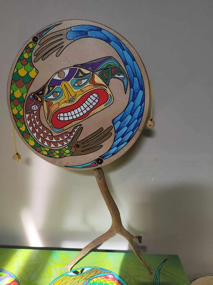 Damaru tibétain – Tambour rituel bouddhiste fait main en France, plusieurs tailles au choix : 10, 20 ou 30 cm