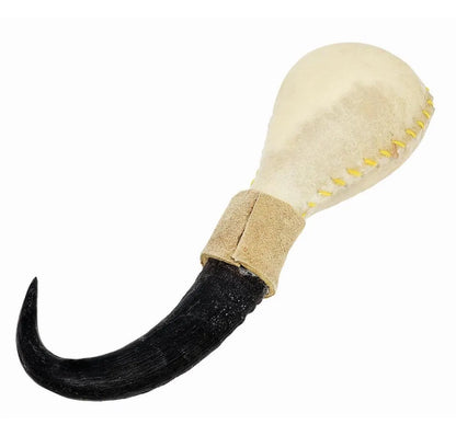 Hochet avec manche en corne de Chamois et peau de chèvre - 2 sons au choix - 35/ 40cm