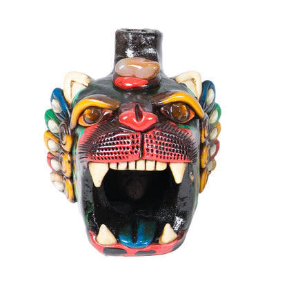 Sifflet Mystique du Mexique en forme de tête de Jaguar en Terre Cuite - Taille L - Fait Main – Son puissant semblable au cri du jaguar – Artisanat Traditionnel