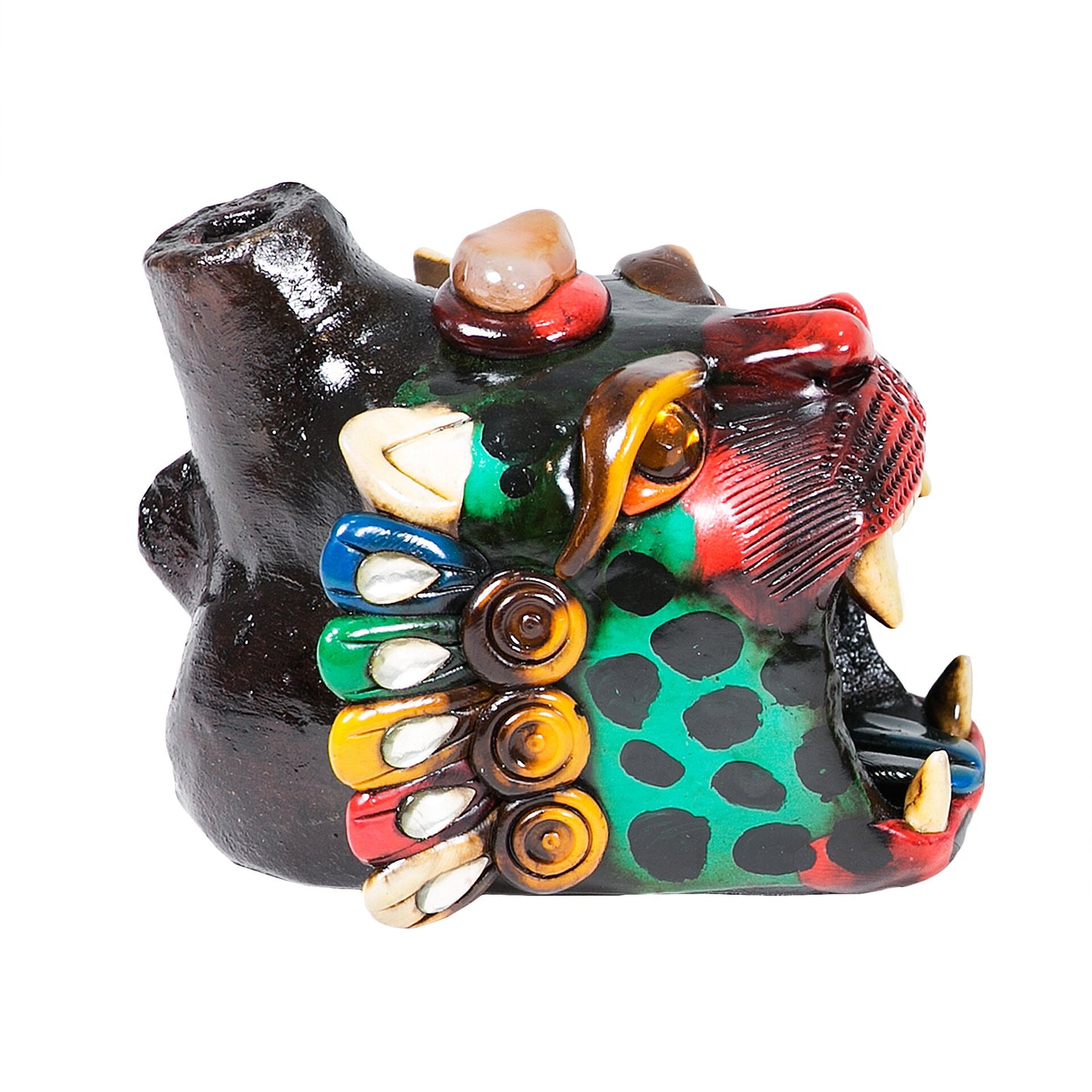 Sifflet Mystique du Mexique en forme de tête de Jaguar en Terre Cuite - Taille L - Fait Main – Son puissant semblable au cri du jaguar – Artisanat Traditionnel