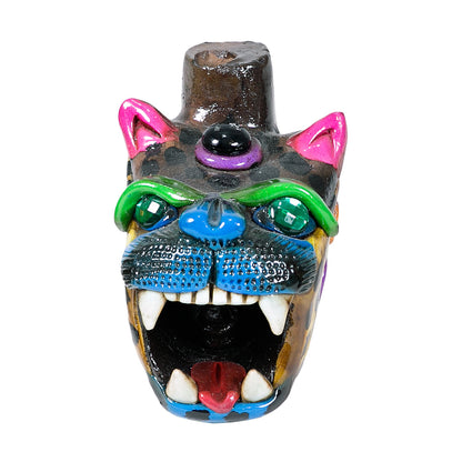 Sifflet Mystique du Mexique en forme de tête de Jaguar en Terre Cuite - Taille L - Fait Main – Son puissant semblable au cri du jaguar – Artisanat Traditionnel