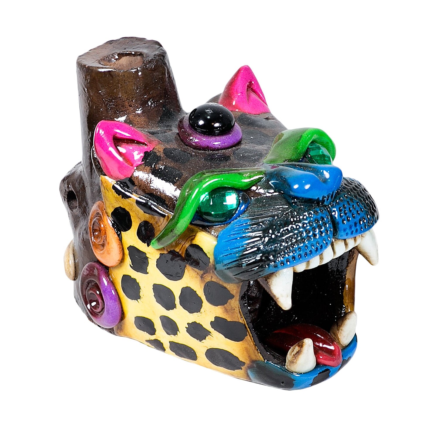 Sifflet Mystique du Mexique en forme de tête de Jaguar en Terre Cuite - Taille L - Fait Main – Son puissant semblable au cri du jaguar – Artisanat Traditionnel