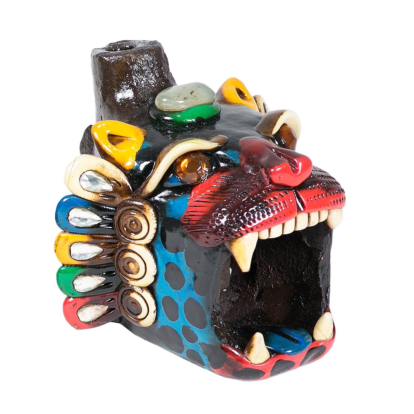 Sifflet Mystique du Mexique en forme de tête de Jaguar en Terre Cuite - Taille L - Fait Main – Son puissant semblable au cri du jaguar – Artisanat Traditionnel