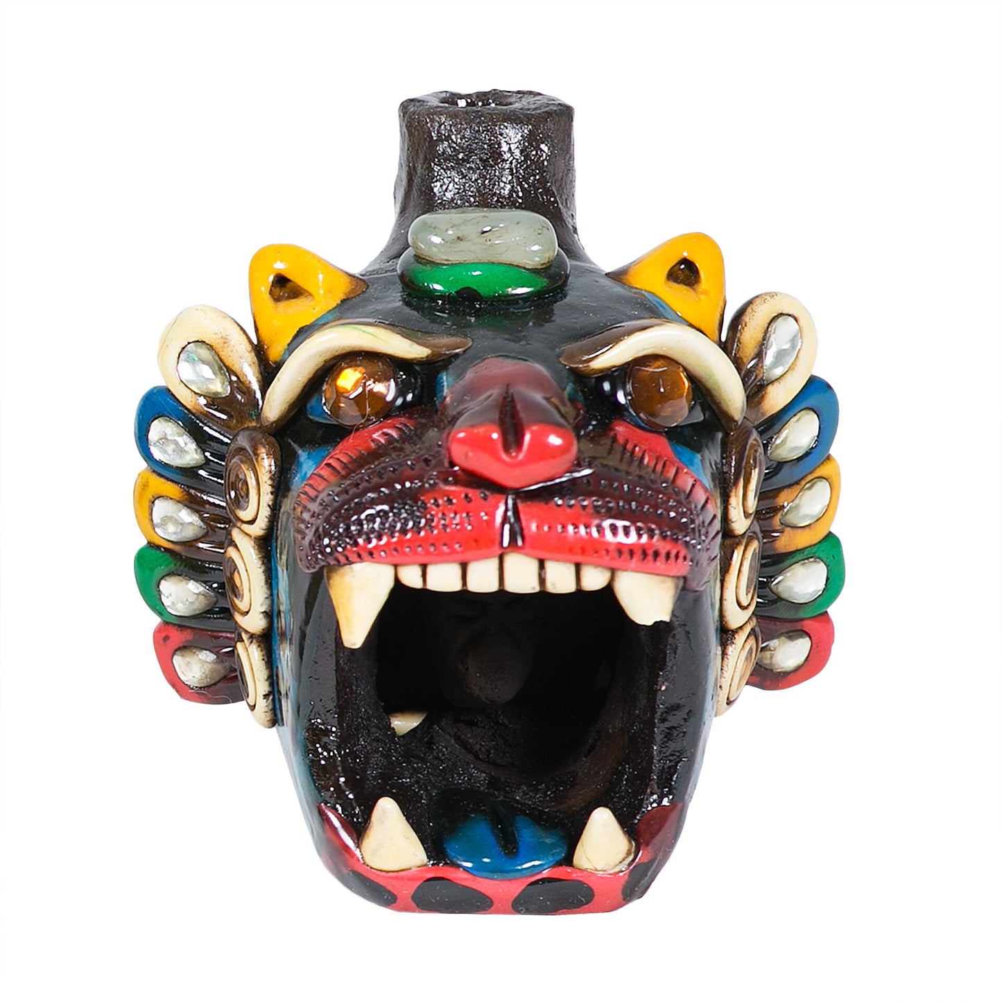 Sifflet Mystique du Mexique en forme de tête de Jaguar en Terre Cuite - Taille L - Fait Main – Son puissant semblable au cri du jaguar – Artisanat Traditionnel