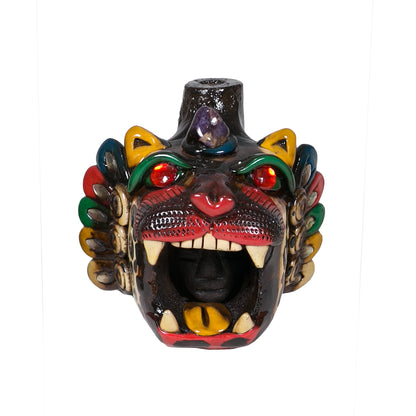 Sifflet Mystique du Mexique en forme de tête de Jaguar en Terre Cuite - Taille S - Fait Main – Son puissant semblable  au cri du jaguar – Artisanat Traditionnel