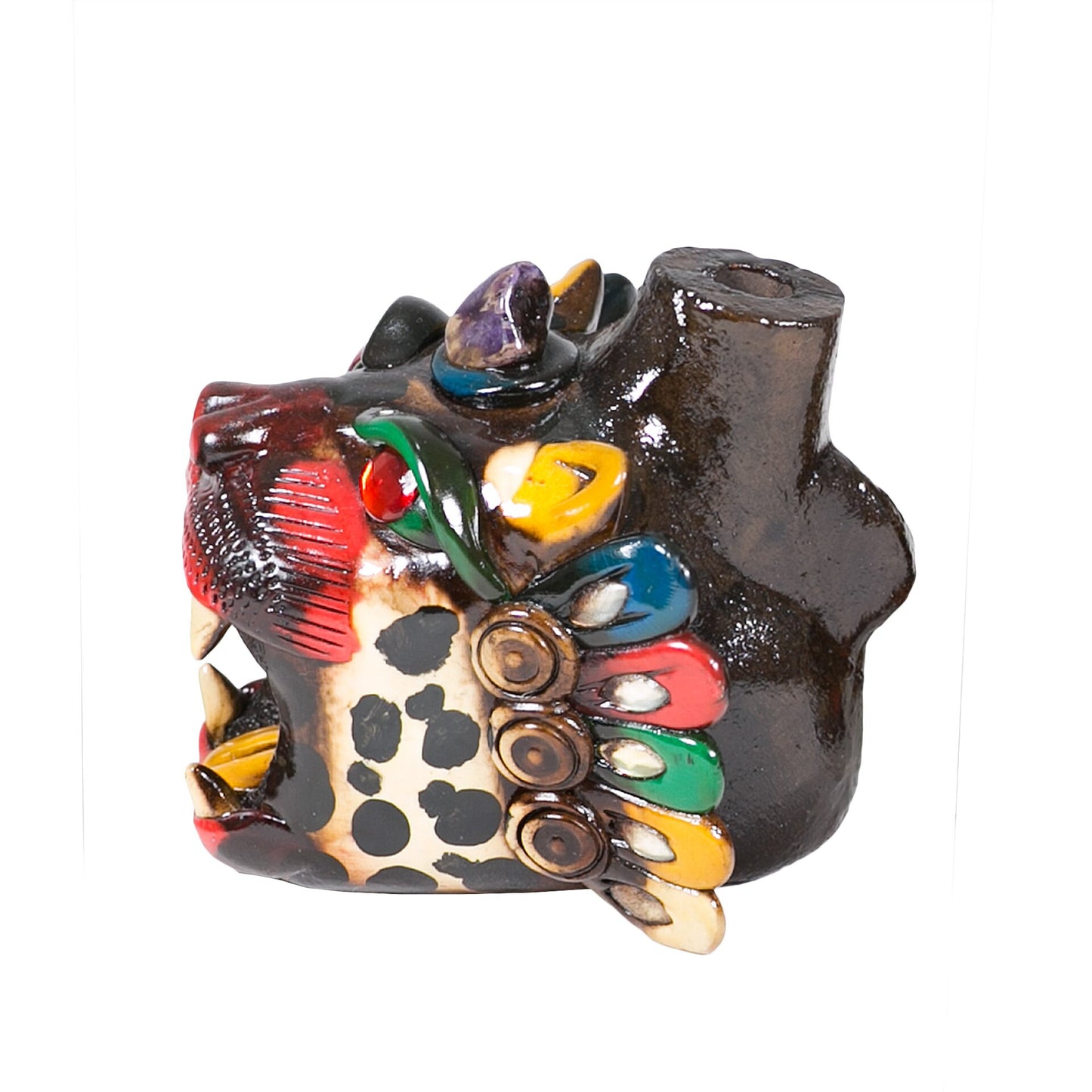 Sifflet Mystique du Mexique en forme de tête de Jaguar en Terre Cuite - Taille S - Fait Main – Son puissant semblable  au cri du jaguar – Artisanat Traditionnel