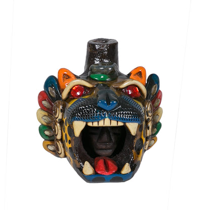 Sifflet Mystique du Mexique en forme de tête de Jaguar en Terre Cuite - Taille S - Fait Main – Son puissant semblable  au cri du jaguar – Artisanat Traditionnel