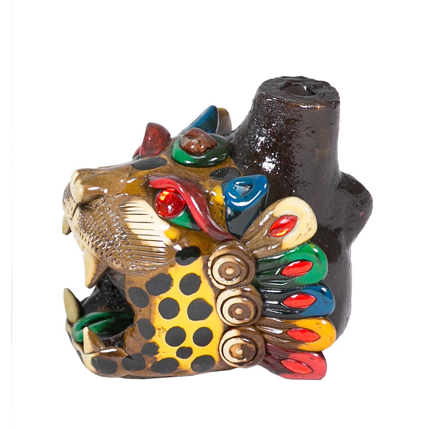 Sifflet Mystique du Mexique en forme de tête de Jaguar en Terre Cuite - Taille S - Fait Main – Son puissant semblable  au cri du jaguar – Artisanat Traditionnel