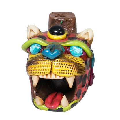 Sifflet Mystique du Mexique en forme de tête de Jaguar en Terre Cuite - Taille S - Fait Main – Son puissant semblable  au cri du jaguar – Artisanat Traditionnel