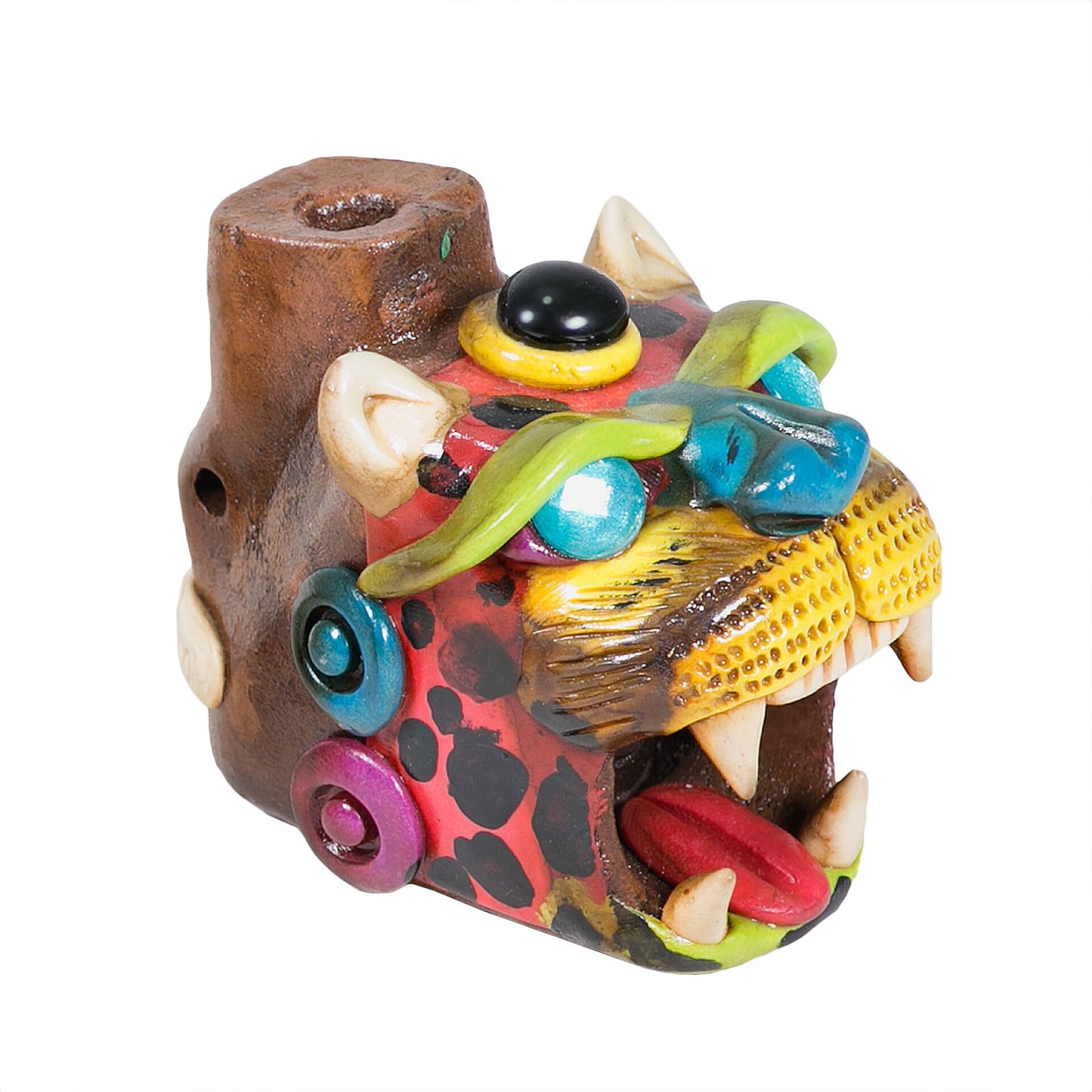 Sifflet Mystique du Mexique en forme de tête de Jaguar en Terre Cuite - Taille S - Fait Main – Son puissant semblable  au cri du jaguar – Artisanat Traditionnel