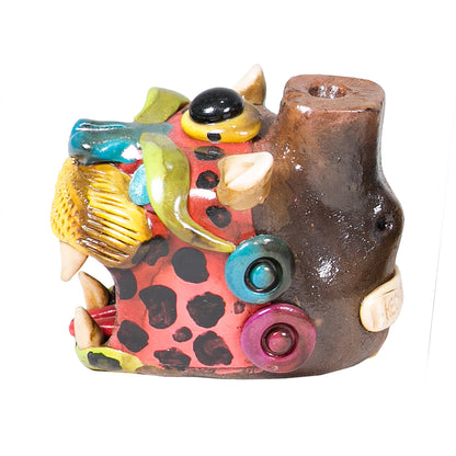 Sifflet Mystique du Mexique en forme de tête de Jaguar en Terre Cuite - Taille S - Fait Main – Son puissant semblable  au cri du jaguar – Artisanat Traditionnel