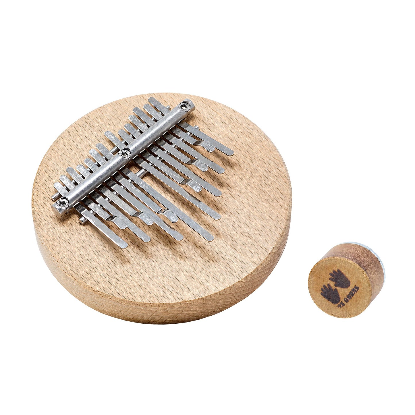 Kalimba 14 notes de chez 'Hands on Drum', avec ou sans aimant intégré (pour fixation sur un cajon ou un tambour). •Ø 14 centimètres - 14 × 14 × 5 cm