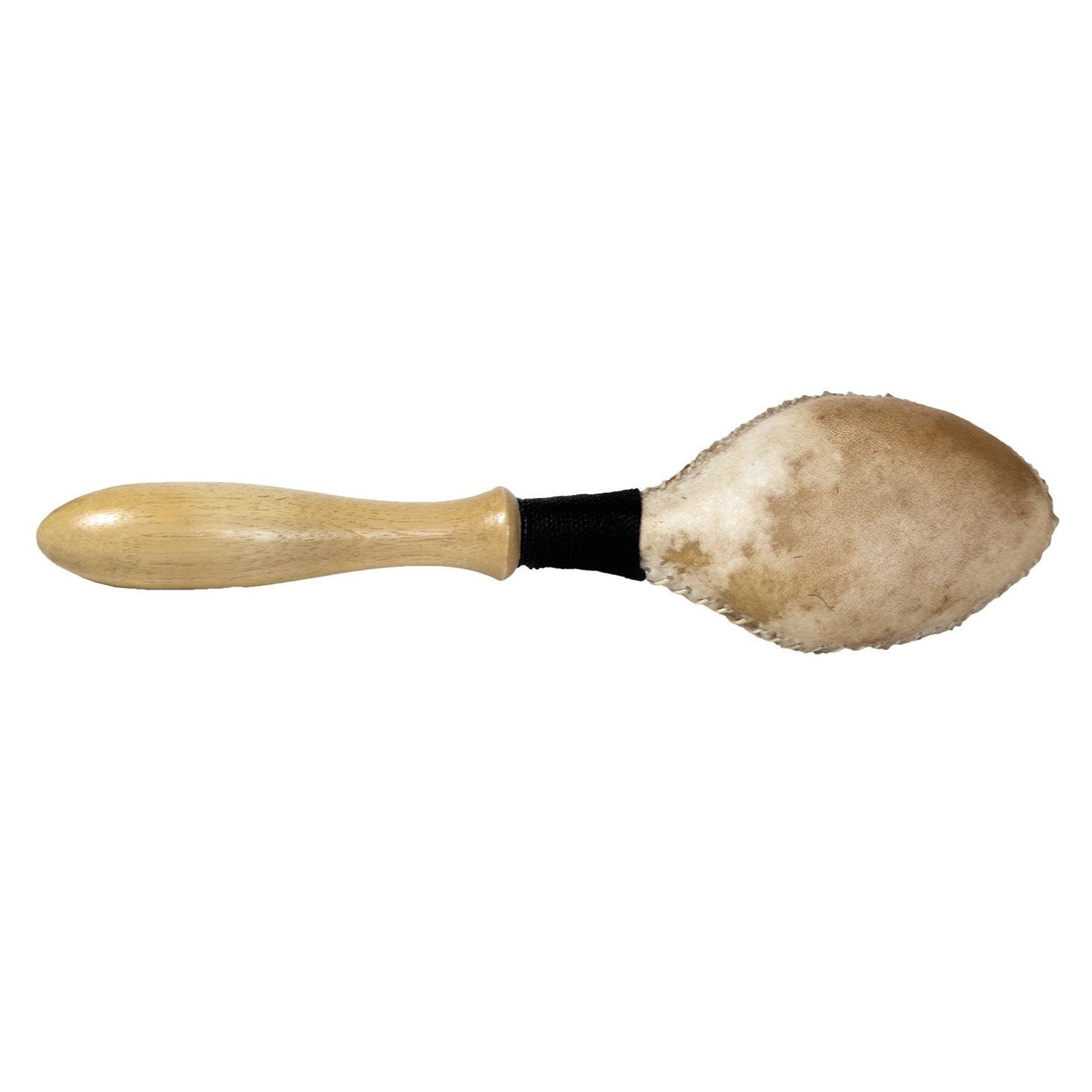 Hochet/ Maracas en bois tourné et peau de chèvre - ± 32 cm/ ± 200 gr.
