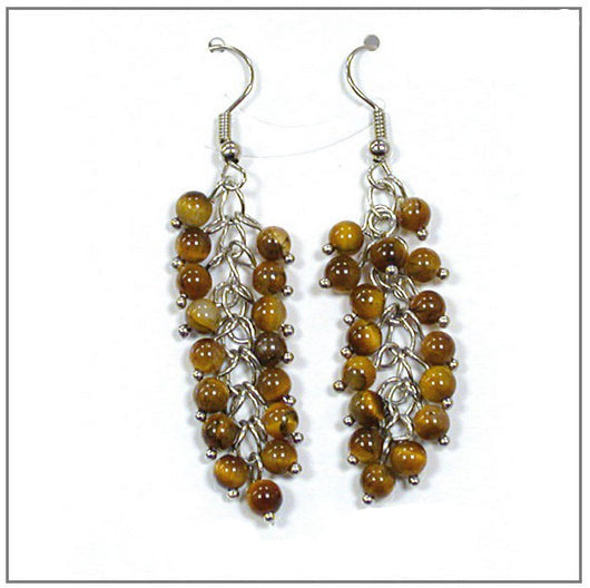 Boucles d'oreilles en œil du tigre, plusieurs perles de 4 mm en forme de grappe, qualité AA à AAA. Vendu en finition Argent ou laiton argenté, parfait !