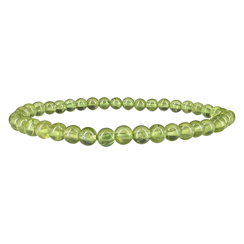 Péridot, perles rondes de 4 mm, vendu en bracelet de 17 à 21 cmou en collier de 42 cm. Superbe pièce !