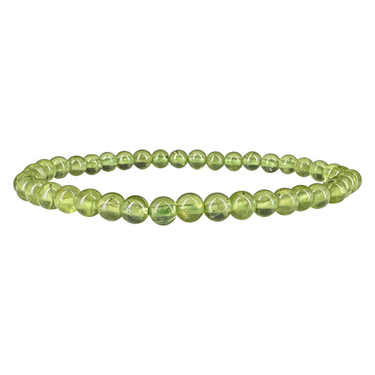 Péridot, perles rondes de 4 mm, vendu en bracelet de 17 à 21 cmou en collier de 42 cm. Superbe pièce !